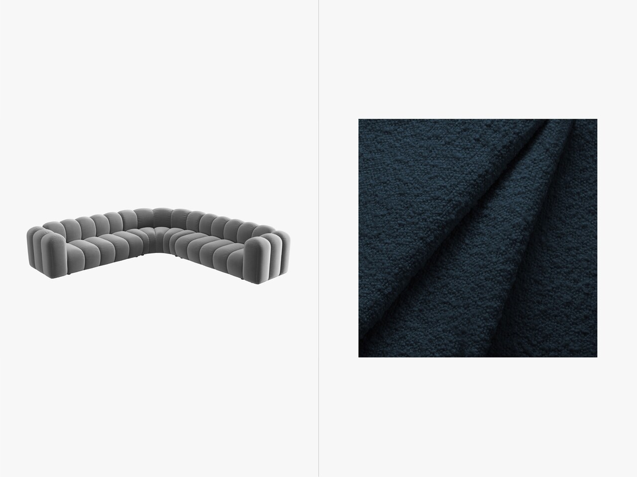 Coltar simetric modular 5 locuri, Lupine-101, Micadoni Home, 309x309x70 cm, tesatura boucle, albastru inchis - imagine 3